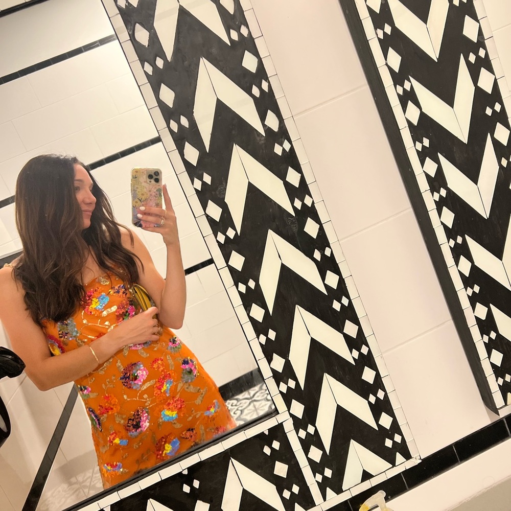 Orange Sequin Detailed Mini Dress